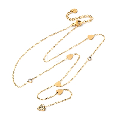 304 Stainless Steel Crystal Rhinestone Heart Lariat Necklaces NJEW-R026-10G-1