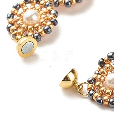 Shell Pearl Flower Link Bracelet BJEW-JB08084-04-1