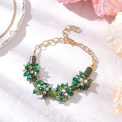 Natural Fire Crackle Agate & Canadian Jade Beads Link Bracelets BJEW-JB12164-02-1
