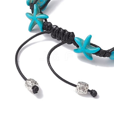 Synthetic Turquoise Starfish & Turtle Braided Bead Bracelet BJEW-TA00388-01-1