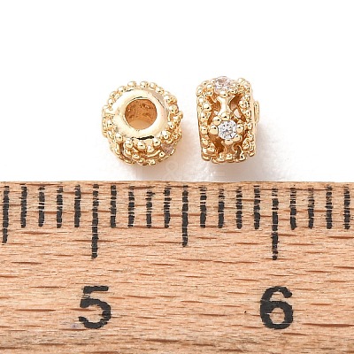 Brass Micro Pave Clear Cubic Zirconia Spacer Beads KK-F942-09G-1