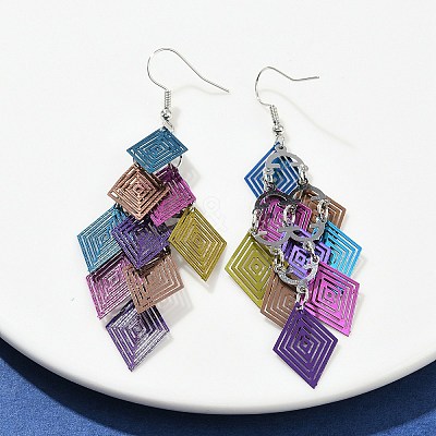 430 Stainless Steel Rhombus Dangle Earrings EJEW-A137-01P-03-1