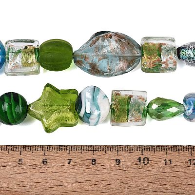 Handmade Foil Glass with Gold Sand Lampwork Beads Strands FOIL-Q002-08D-1