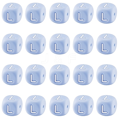 20Pcs Blue Cube Letter Silicone Beads 12x12x12mm Square Dice Alphabet Beads with 2mm Hole Spacer Loose Letter Beads for Bracelet Necklace Jewelry Making JX434L-1