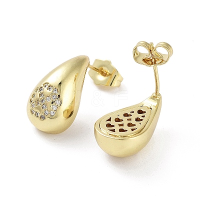 Teardrop Rack Plating Brass Cubic Zirconia Stud Earrings for Women EJEW-B047-02G-13-1