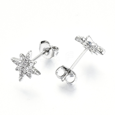 Brass Micro Pave Clear Cubic Zirconia Stud Earrings X-EJEW-T046-28P-NF-1