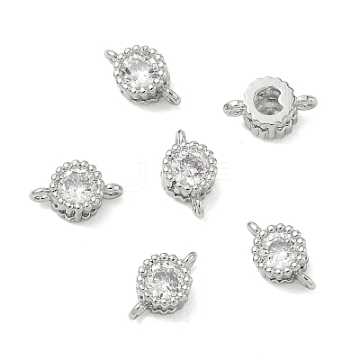 SHEGRACE Brass Pave Clear Cubic Zirconia Flat Round Connector Charms XGRQ3D158-499P-1