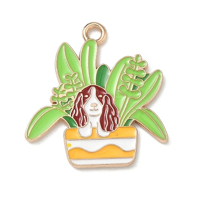 Small Potted Plant with Dog Alloy Enamel Pendants ENAM-I083-01KCG-03-1