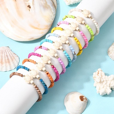 11Pcs Natural Persian Jade Round Beaded & Dyed Synthetic Turquoise Beaded Stretch Bracelets BJEW-JB12005-1