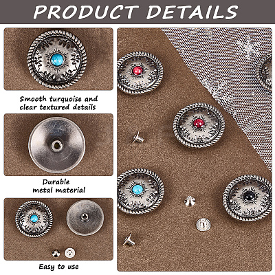 12 Sets 3 Colors Alloy Decorative Rivets BUTT-CP0001-07B-1