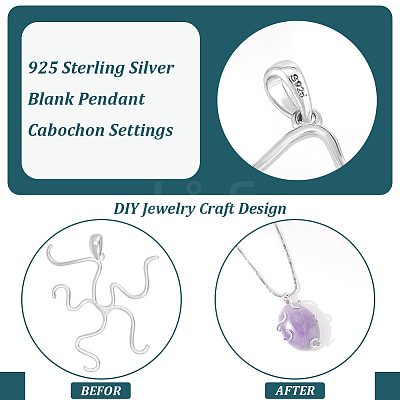 1Pc 925 Sterling Silver Blank Pendant Cabochon Settings STER-BC0002-44P-1