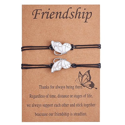 2Pcs White Brass Enamel Butterfly Link Bracelets Set JB732A-1
