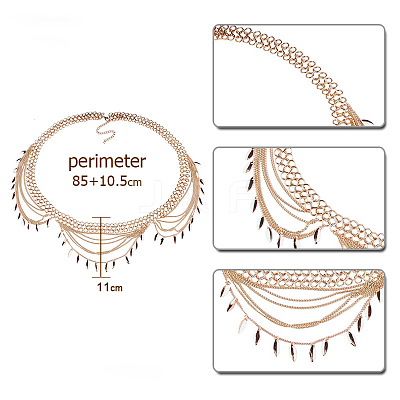 Alloy Curb Chain Leaf Charm Tassel Multi-Layered Waist Belly Chains FS-WGB4872-01-1