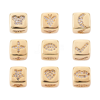 9Pcs 9 Style Brass Micro Pave Cubic Zirconia European Beads ZIRC-PJ0001-05-1