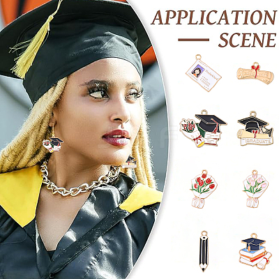 32Pcs 8 Styles Graduation Season Alloy Enamel Pendants ENAM-YW0005-72-1