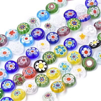 Flat Round Handmade Millefiori Glass Beads X-LK-R004-21-1