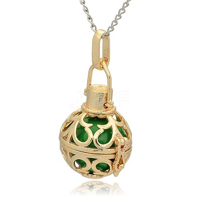 Golden Tone Brass Hollow Round Cage Pendants KK-J235-07G-1