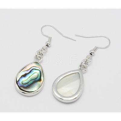 Stylish Alloy Abalone Shell/Paua ShellTeardrop Dangle Earrings LS-EJEW-H139-1-1