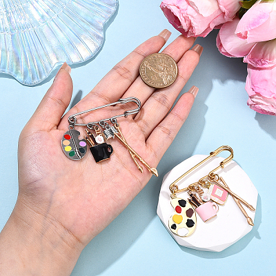 Painting 304 Stainless Steel Safety Pin Brooches JEWB-YW00001-01-1