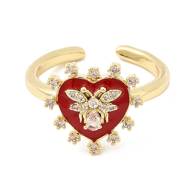 Brass Micro Pave Cubic Zirconia Cuff Open Rings for Women RJEW-B160-09G-1