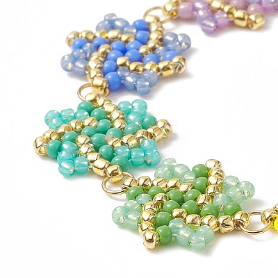 Handmade Seed Braided Octagram Link Chain Bracelet BJEW-MZ00009-1