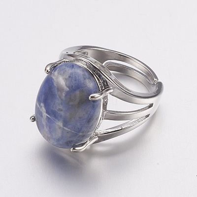 Natural Sodalite Wide Band Finger Rings X-RJEW-K224-A11-1
