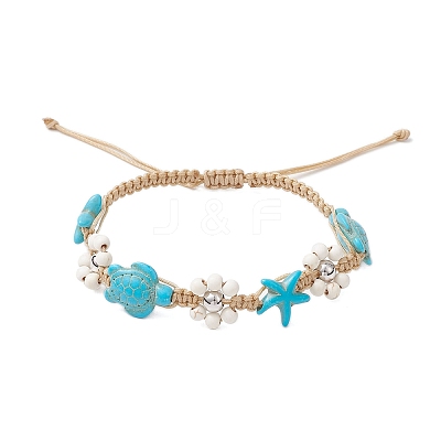 2Pcs 2 Colors Synthetic Turquoise & Magnesite Beads Braided Bracelets BJEW-TA00624-1