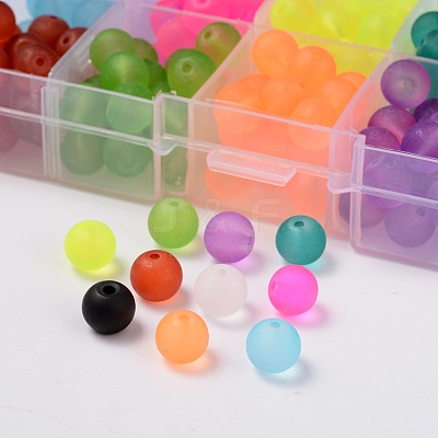 Frosted Round Transparent Glass Beads GLAA-X0007-10mm-B-1