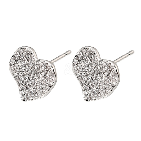 Brass Micro Pave Cubic Zirconia Stud Earring Findings with Loops CU-CBA1682-02P-1
