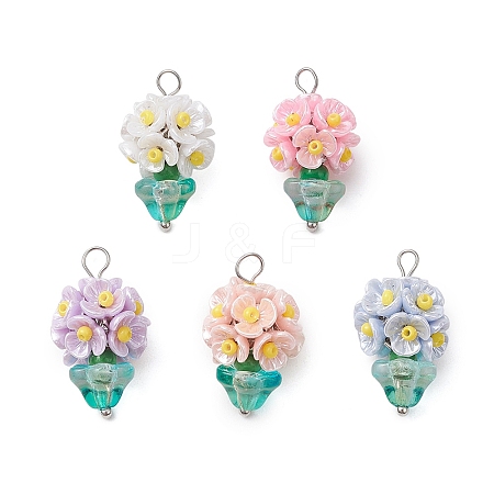 Glass Seed Beaded Flowerpot Pendants PALLOY-MZ00520-1