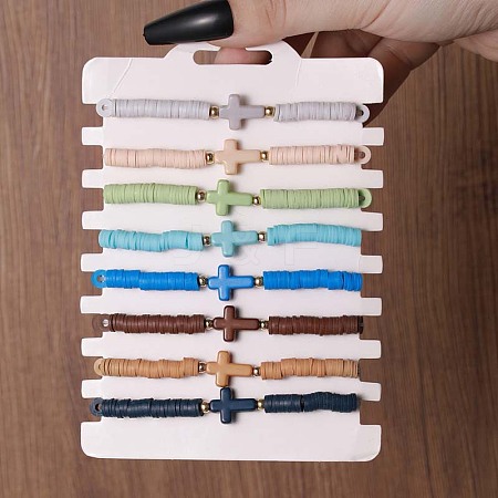 8Pcs Bohemia Srtyle Polymer Clay Heishi Beaded Stretch Bracelets FS-WG10640-07-1