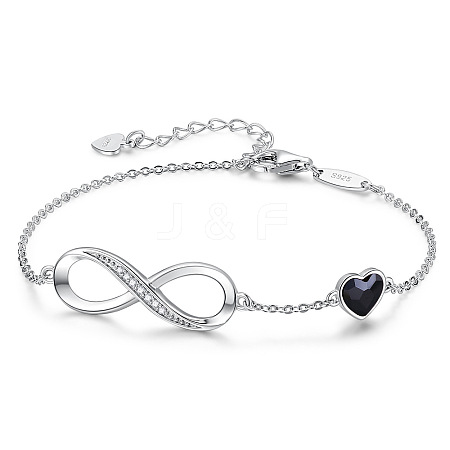 Infinity & Heart 925 Sterling Silver Pave Cubic Zirconia Link Bracelets FS-WGF63DC-05-1