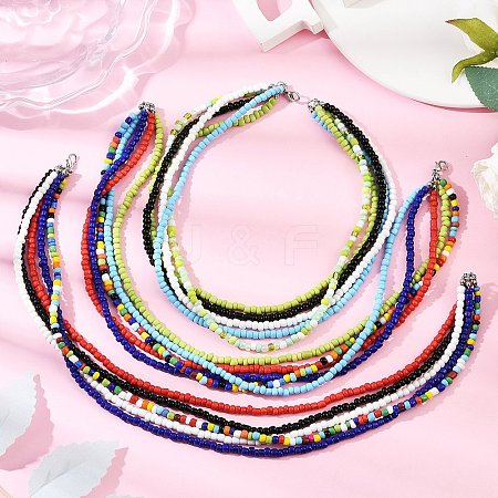 3Pcs 3 Styles Bohemian Glass Seed Beaded Multi-strand Necklaces for Women NJEW-JN05354-1
