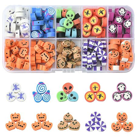 198Pcs 9 Styles Halloween Theme Handmade Polymer Clay Beads CLAY-FS0001-44-1