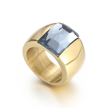 304 Stainless Steel & Glass Finger Rings FS-WGBA2F3-18-1