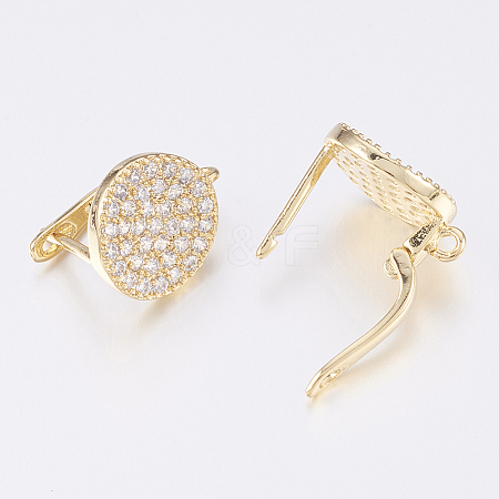 Brass Micro Pave Cubic Zirconia Hoop Earring Findings with Latch Back Closure ZIRC-K075-24G-1