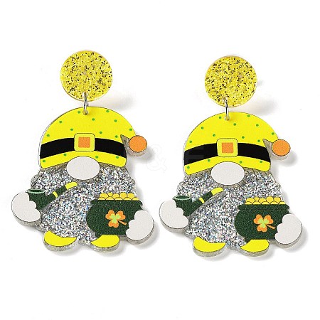 Saint Patrick's Day Sparkling Acrylic Dangle Stud Earrings LS-EJEW-P243-A09-1
