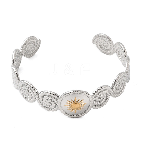 18.5MM 304 Stainless Steel Sun Cuff Bangles for Women BJEW-B151-03-1
