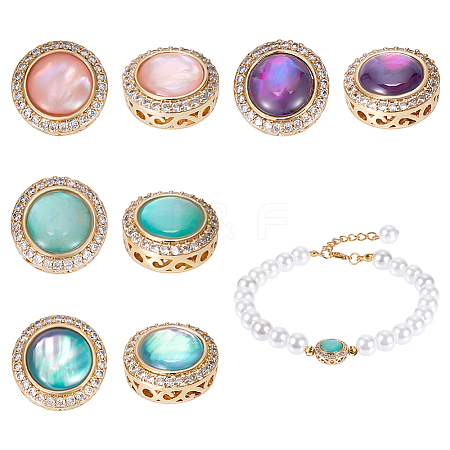 8Pcs 4 Colors Brass Micro Pave Cubic Zirconia Beads KK-NB0004-17-1