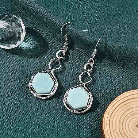 Hexagon Natural Flower Amazonite Dangle Earrings EJEW-K298-01P-13-1