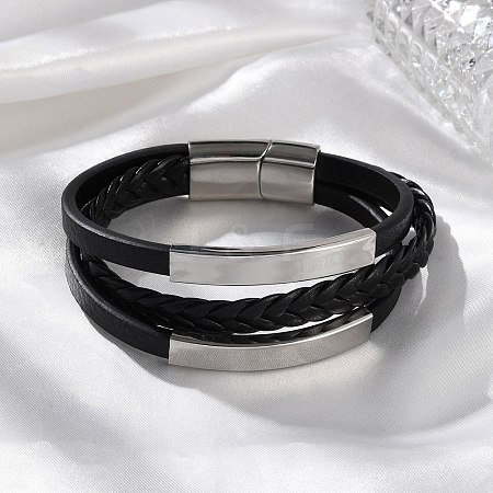 Braided Microfiber Leather Multi-strand Bracelets for Men BJEW-Z081-02P-1