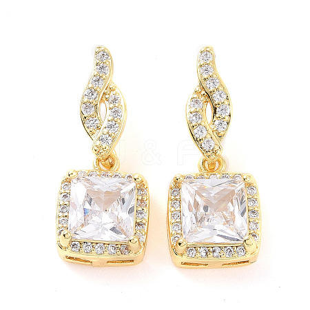 Clear Cubic Zirconia Square Dangle Stud Earrings EJEW-F298-04G-1