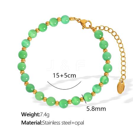 Elegant European 5.8MM Round Cat Eye Beaded Bracelets with Stainless Steel End Chains for Women QL5460-2-1