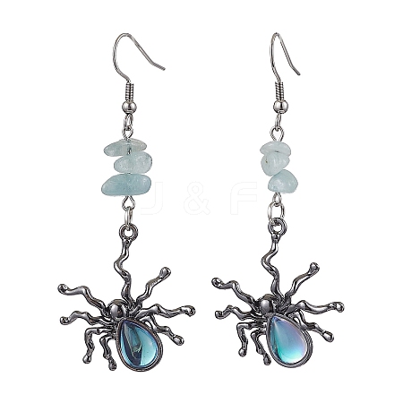 Halloween Alloy Resin Spider Pendants & 304 Stainless Steel Dangle Earrings for Women EJEW-JE06233-1