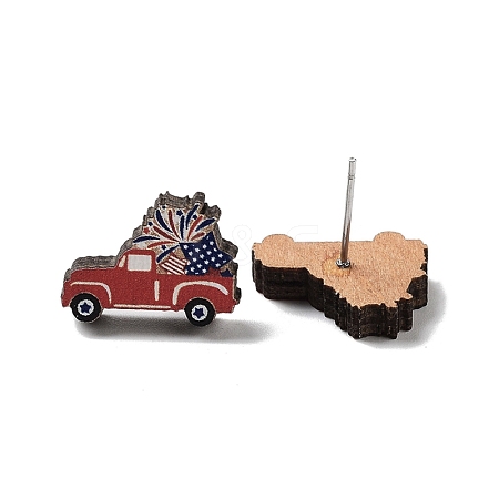 Independence Day Wood Stud Earrings EJEW-D108-01A-1