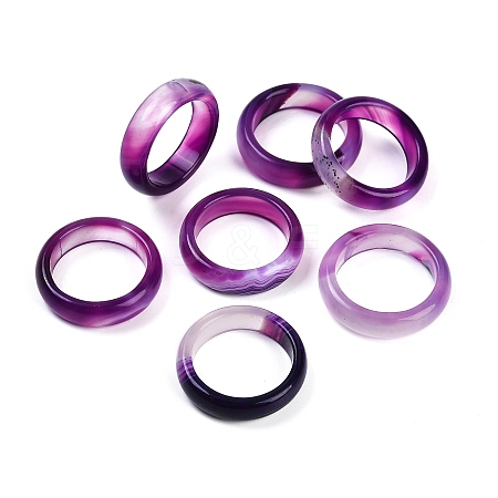 Dyed & Heated Natural Striped Agate/Banded Agate Finger Rings for Women RJEW-Z075-02X-1