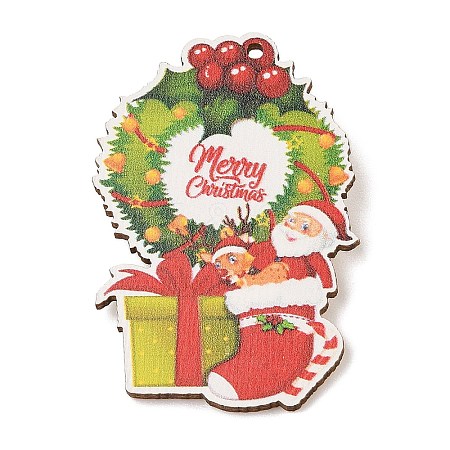 Christmas Theme Wood Printed Brooches for Women JEWB-Z029-01E-1
