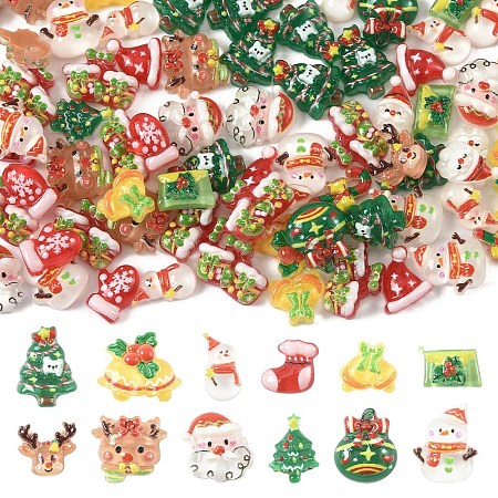 100Pcs Christmas Theme Opaque Resin Cabochons CRES-YW0002-56-1