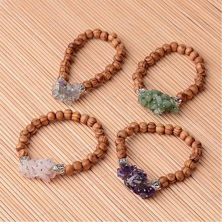 Buddha Head Wood Beaded Stretch Bracelets BJEW-JB02256-1