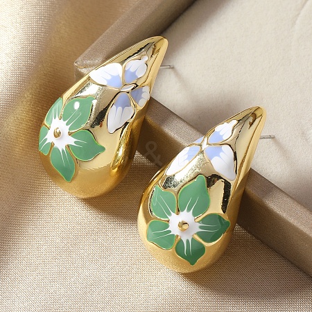 Elegant Teardrop with Flower Pattern Alloy Stud Earrings HV4164-3-1